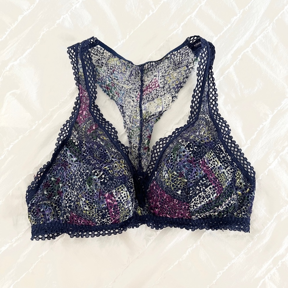 Victoria's Secret Racerback Bralette Lace Bra Small Blue Multicolor